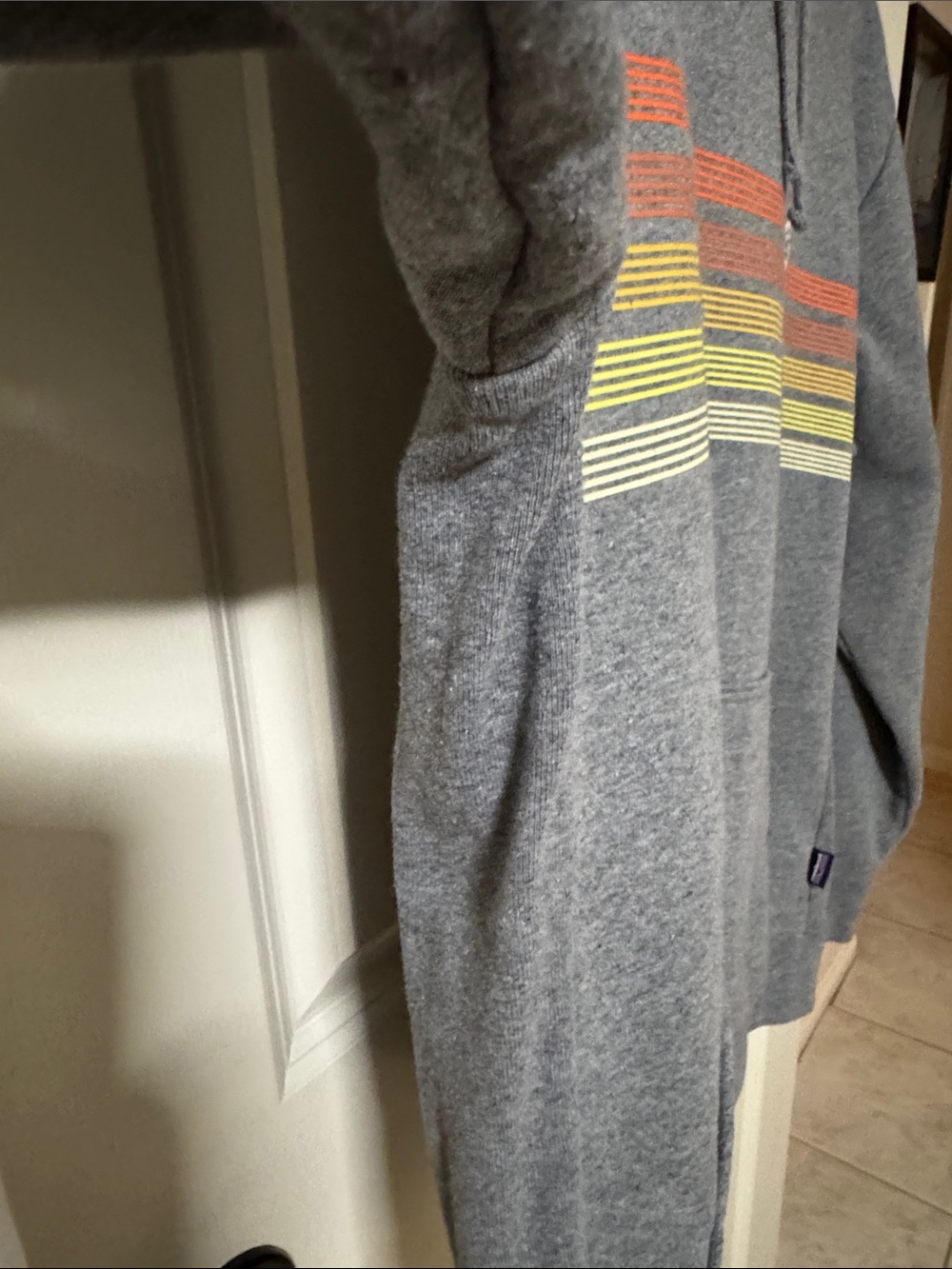 Patagonia Uprisal Gray Hoodie with Orange and Yellow Stripe - Picture 6 of 8